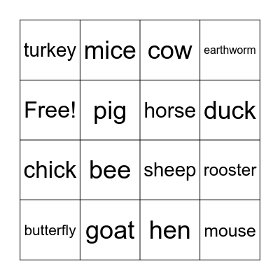 On the farm Bingo Card