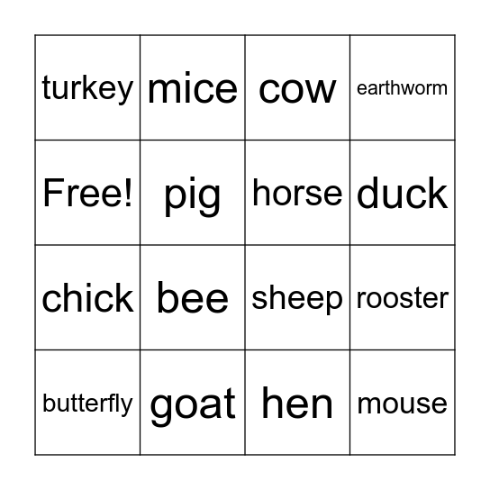 On the farm Bingo Card