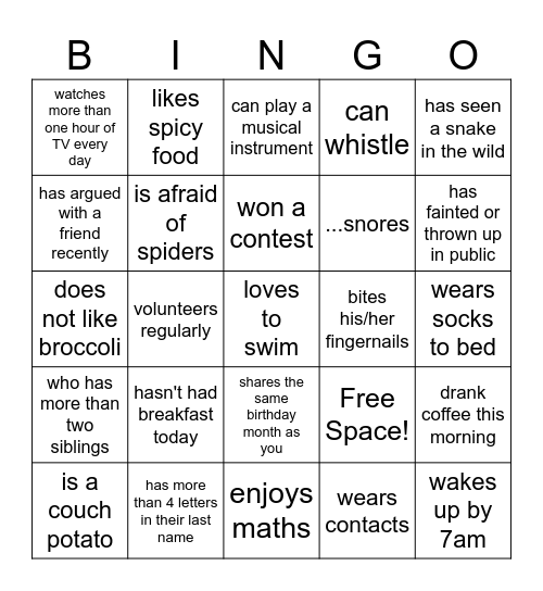 SIP - Get to Know You Bingo Card