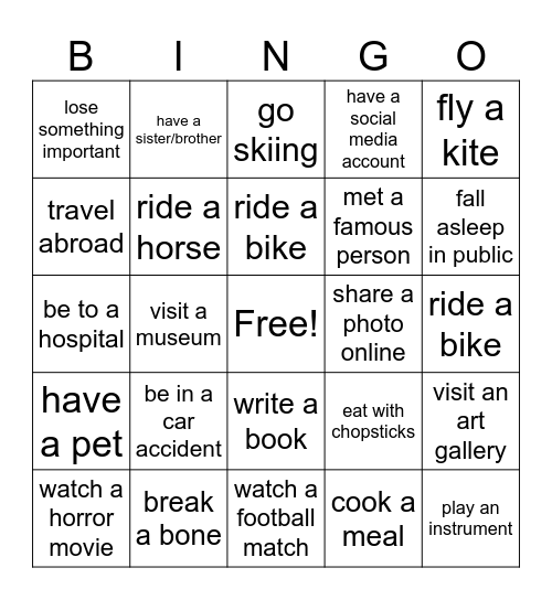 Bingo Present Perfect Bingo Card