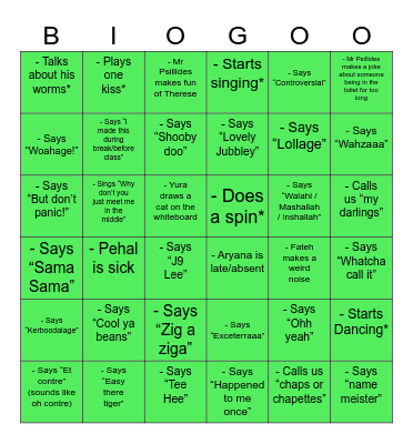 Psillides 2024/25 HL Class Bingo Card