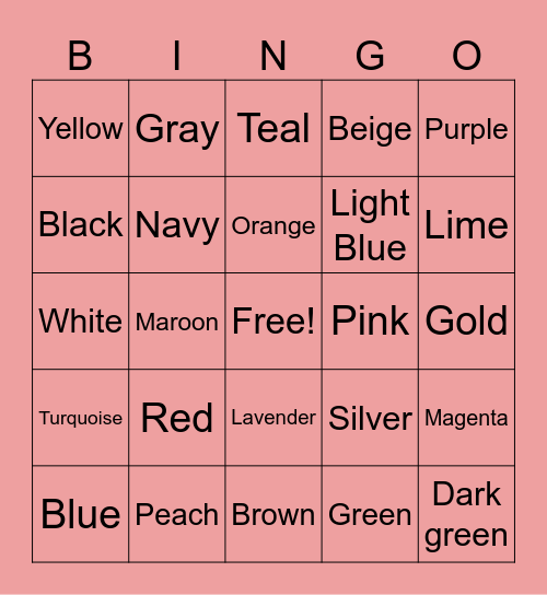 Color Bingo Card