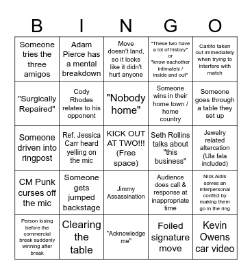 WWE Bingo Card