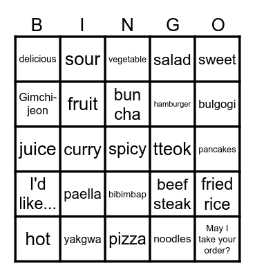 I'd Like Fried Rice Bingo Card