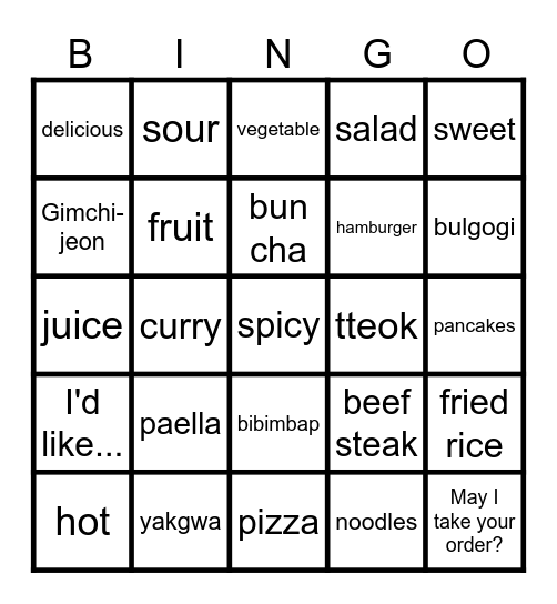 I'd Like Fried Rice Bingo Card