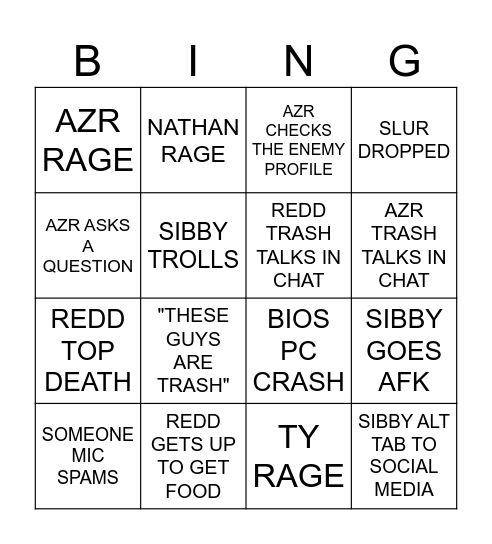 GOOD DAMAGE BINGO BOARD Bingo Card