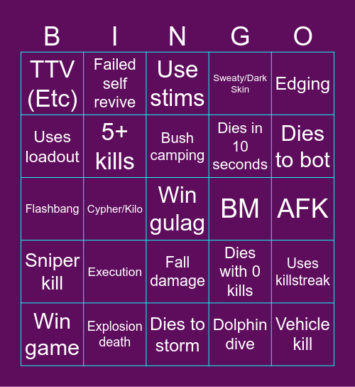 Warzone 2.0 bingo (Credits to: Big Puffer) Bingo Card