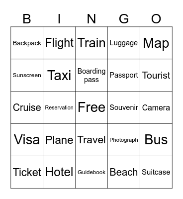 Travel Vocabulary Bingo Card