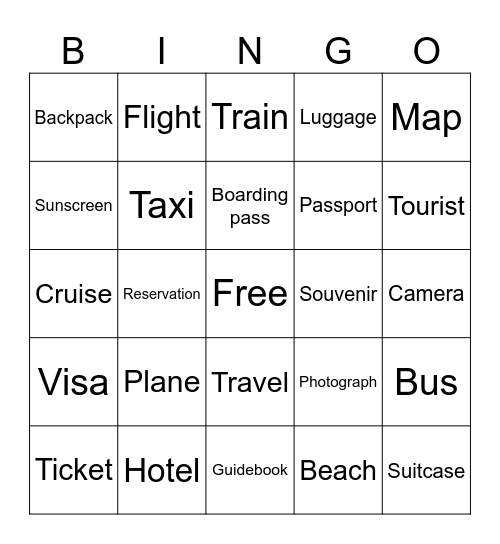 Travel Vocabulary Bingo Card
