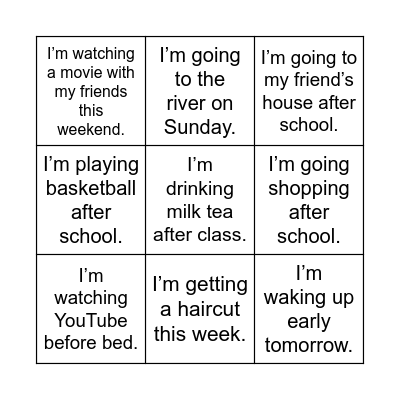 Future Plans Bingo Card