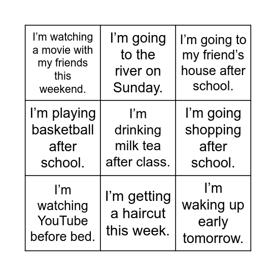 Future Plans Bingo Card