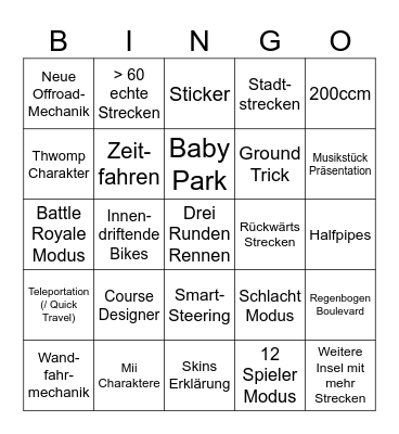 Mario Kart World Bingo Card