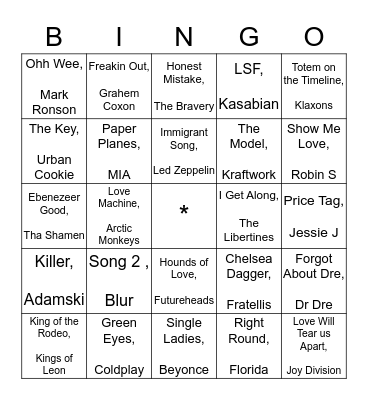 Rock'n'Roll Bingo Card