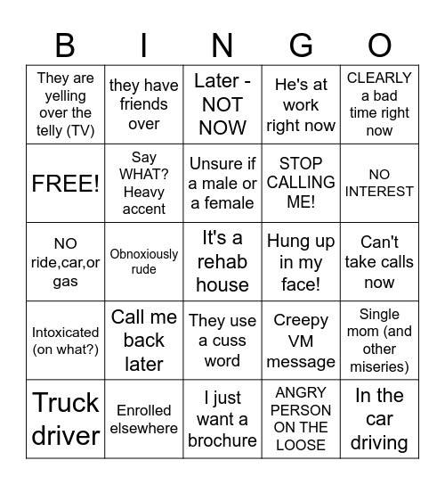Ultimate Loser Bingo Card