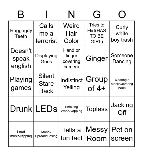 OMEGLE/MONKEY BINGO Card