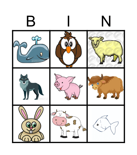 Animals Bingo Card