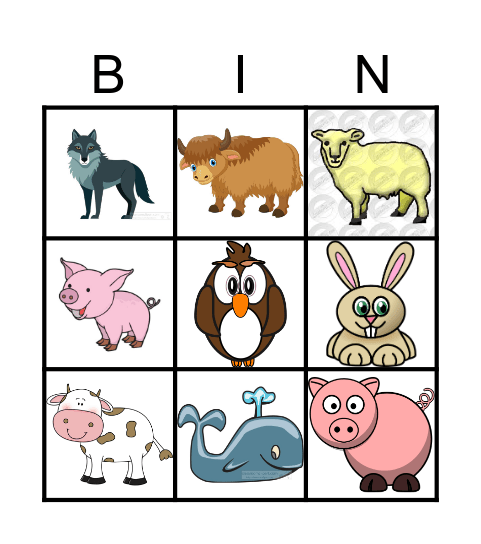 Animals Bingo Card