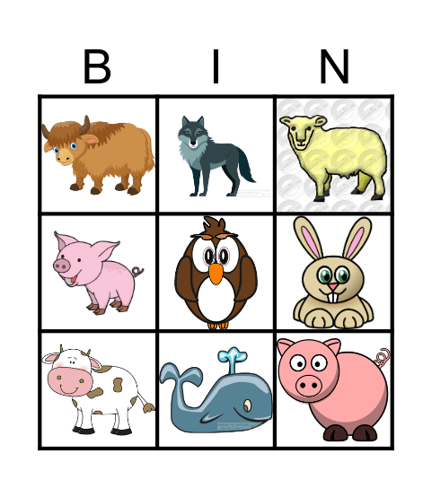 Animals Bingo Card