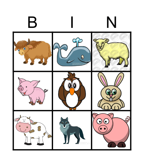 Animals Bingo Card