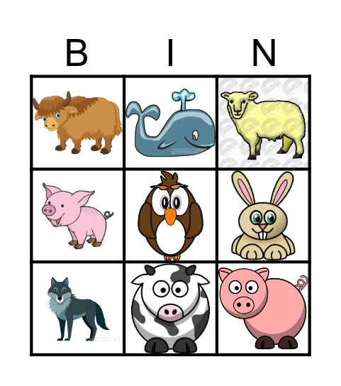 Animals Bingo Card