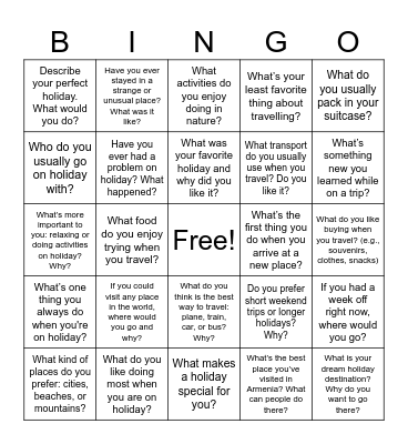 Holidays Bingo Card