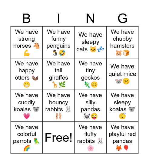 B4 U8 We have cute rabbits Bingo Card