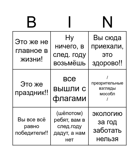 Бинго участника закла Bingo Card