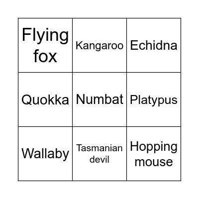 Australian Mammals Bingo Card