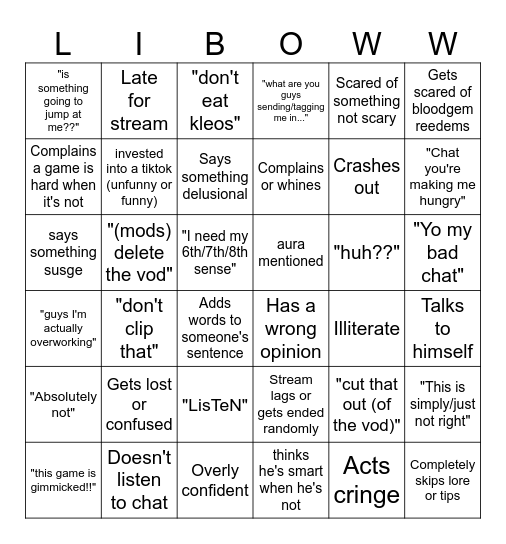 Libo Bingo (updated) Bingo Card