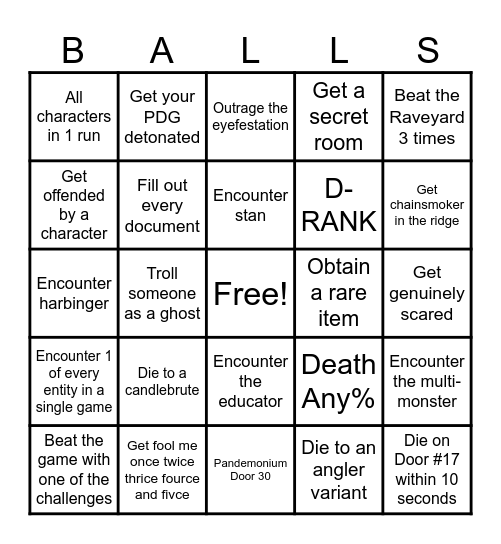 Pressure bingo Card