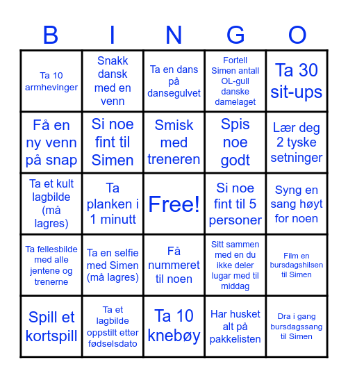 Simen's bursdagsbingo Card