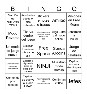 Mario Kart Bingo Card