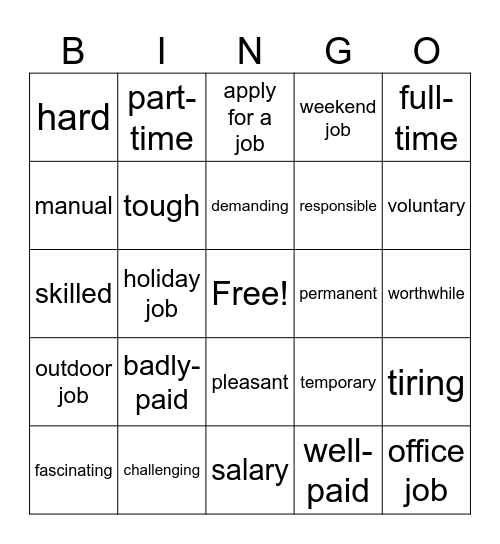 Jobs and work collocations Bingo Card