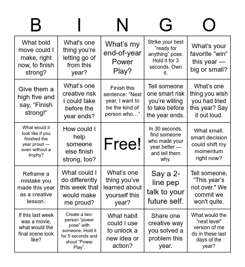 Power Plays Bingo Card