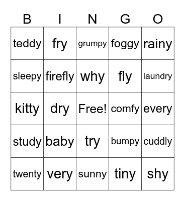 Long e &Long i Bingo Card