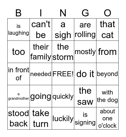 English Grammar Bingo Card
