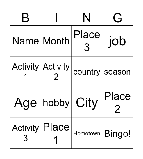 Untitled Bingo Card