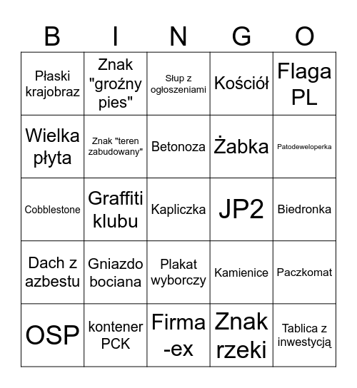 Geoguessr Polska Bingo Card
