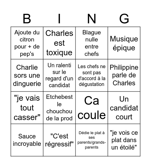 Bingo Top Chef 2025 ! Bingo Card