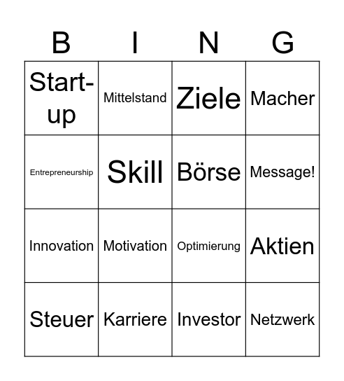 Unternehmensgründung Bingo Card
