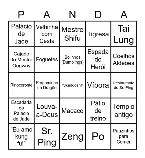 Bingo - Kung Fu Panda Bingo Card