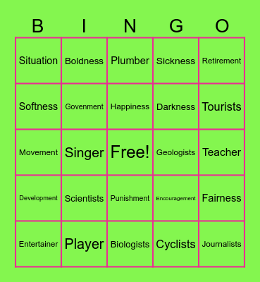 Noun Suffixes Bingo Card
