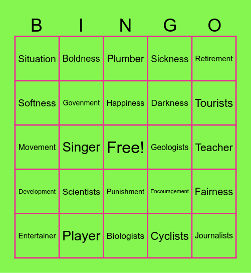 Noun Suffixes Bingo Card