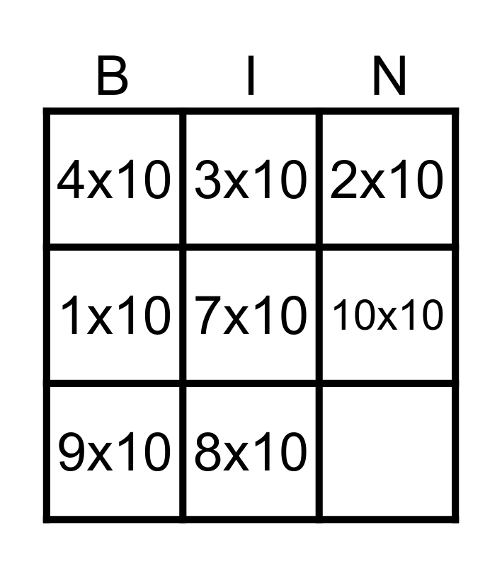 Ten times Bingo Card