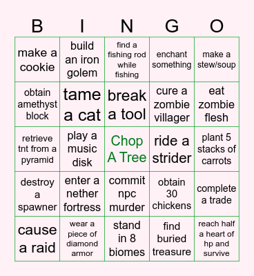 PxP Minecraft Challenge Bingo Card