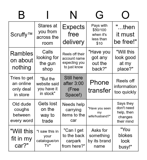 Weekend Warriors Bingo Card