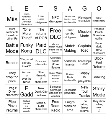 Mario Kart World Direct Bingo Card