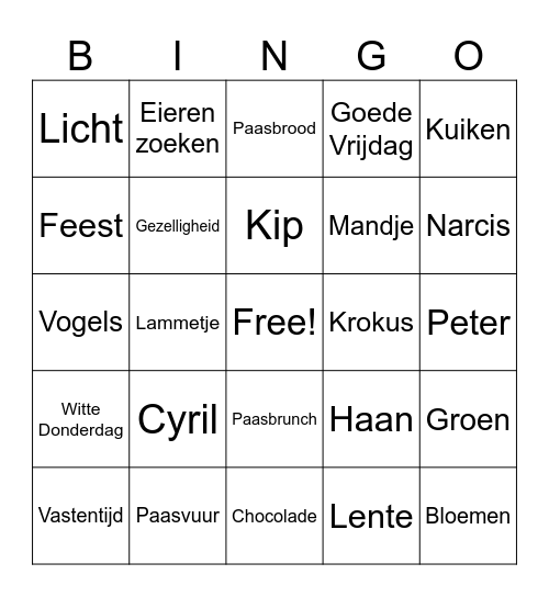 Paas Bingo Card