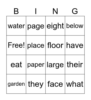 I CAN READ WORDS Bingo Card