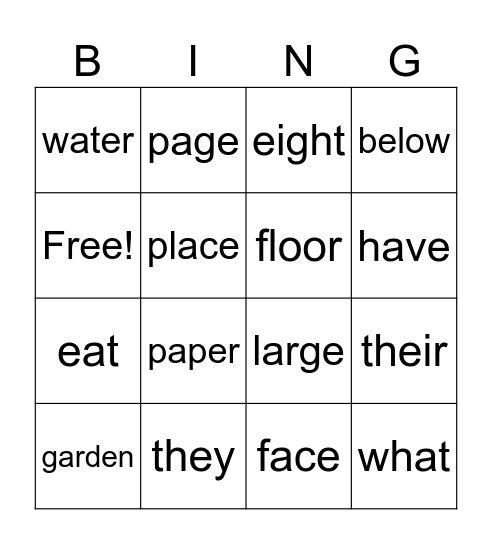 I CAN READ WORDS Bingo Card